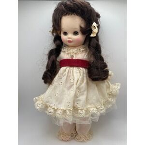 Vintage‎ Royal Toys Doll 1960s Big Eyes Brunette Curls Lace Dress Collectible